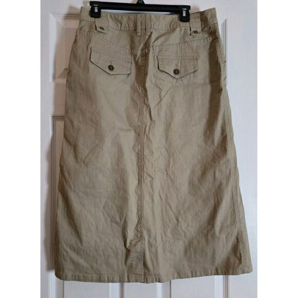 Christopher & Banks Khaki Beige Cotton Maxi Skirt Stretch Long Modest Women Sz 8 - Picture 2 of 10